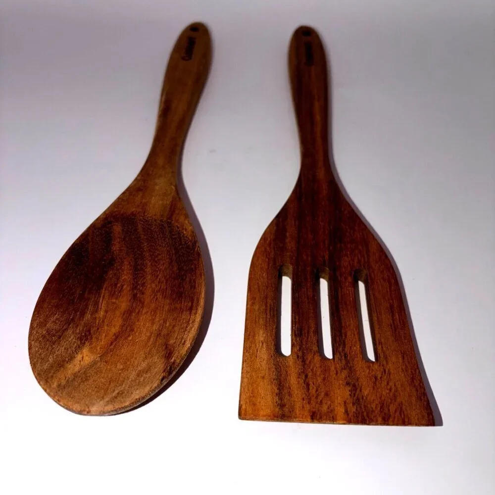Cuisinart Wooden Spoon & Slotted Spatula Set – 12” Natural Wood Kitchen Utensils